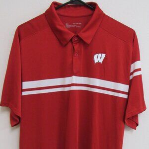 Under Armour Heatgear Wisconsin Badgers Red with White Stripe Polo Shirt 2XL